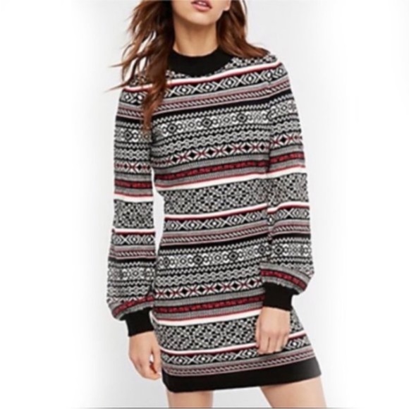 Free People Dresses & Skirts - Free People Faero Balloon Sleeve Fair Isle Sweater Knit Mini Dress small